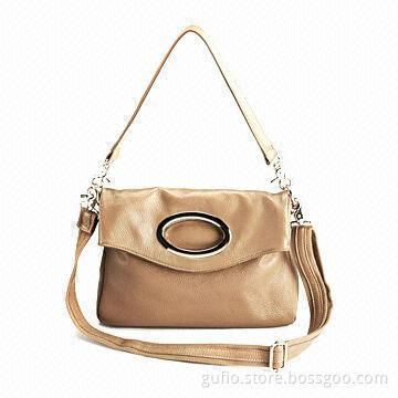 Stylish Circle Handle Leather Bag with First Layer Cow Leather Shell and 22cm Handle Drop